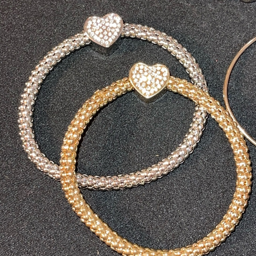Gold & Silver Rhinestone Heart Bracelets - Picture 2 of 4